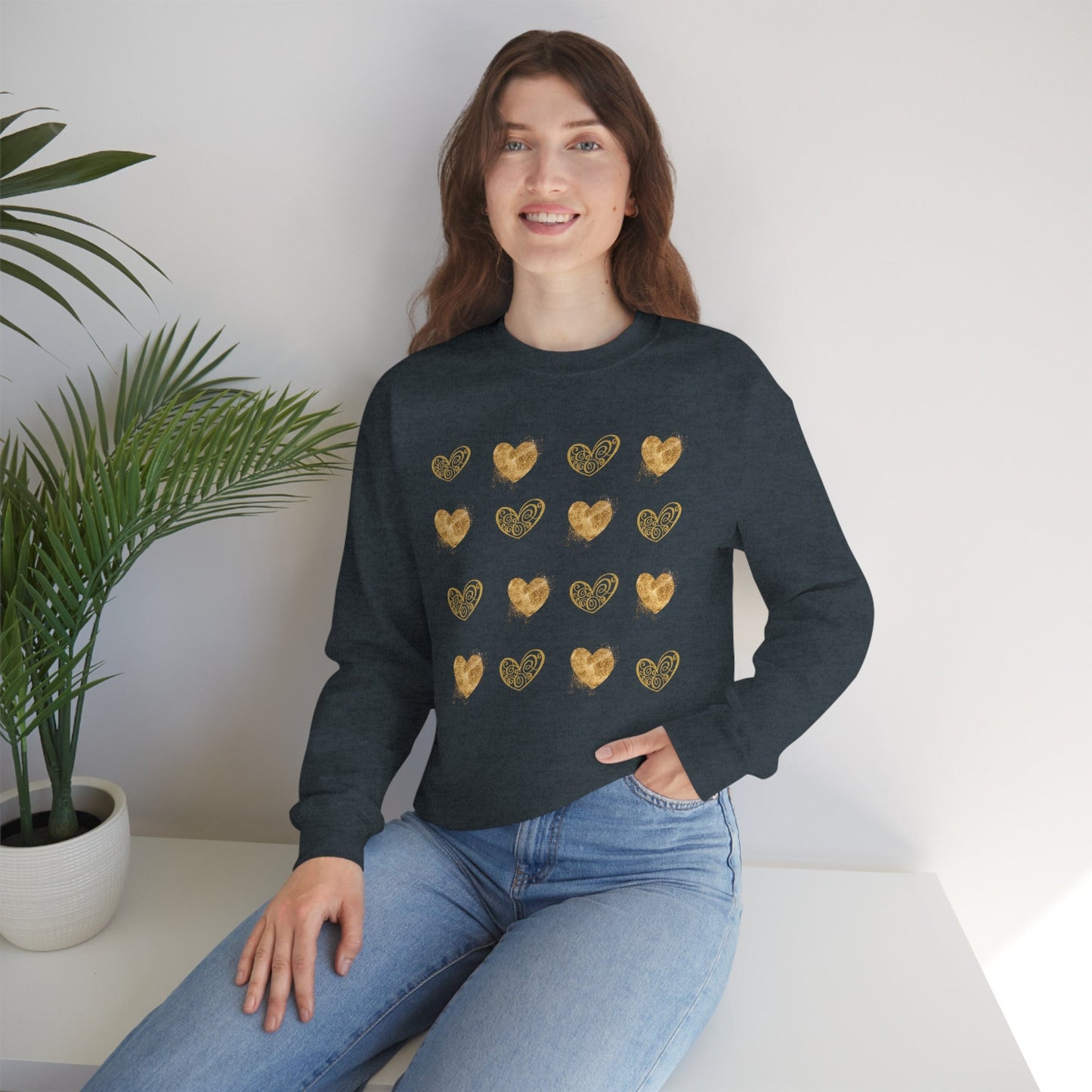 Golden Hearts Valentine Sweatshirt, Valentine sweater, Valentine Gift Sweater, Unisex Heavy Blend Crewneck Sweatshirt