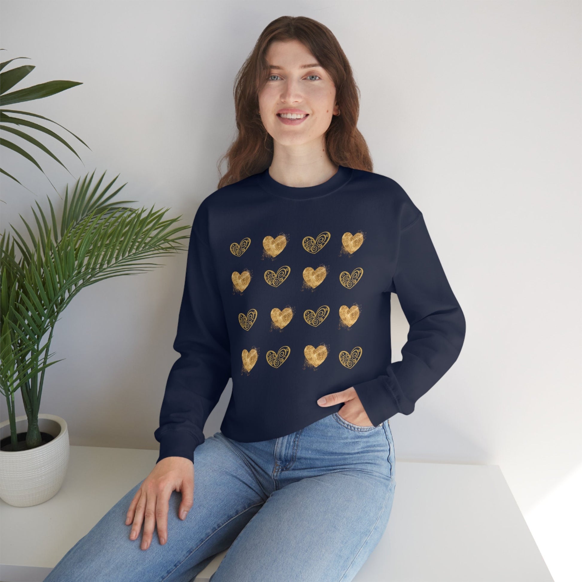 Golden Hearts Valentine Sweatshirt, Valentine sweater, Valentine Gift Sweater, Unisex Heavy Blend Crewneck Sweatshirt