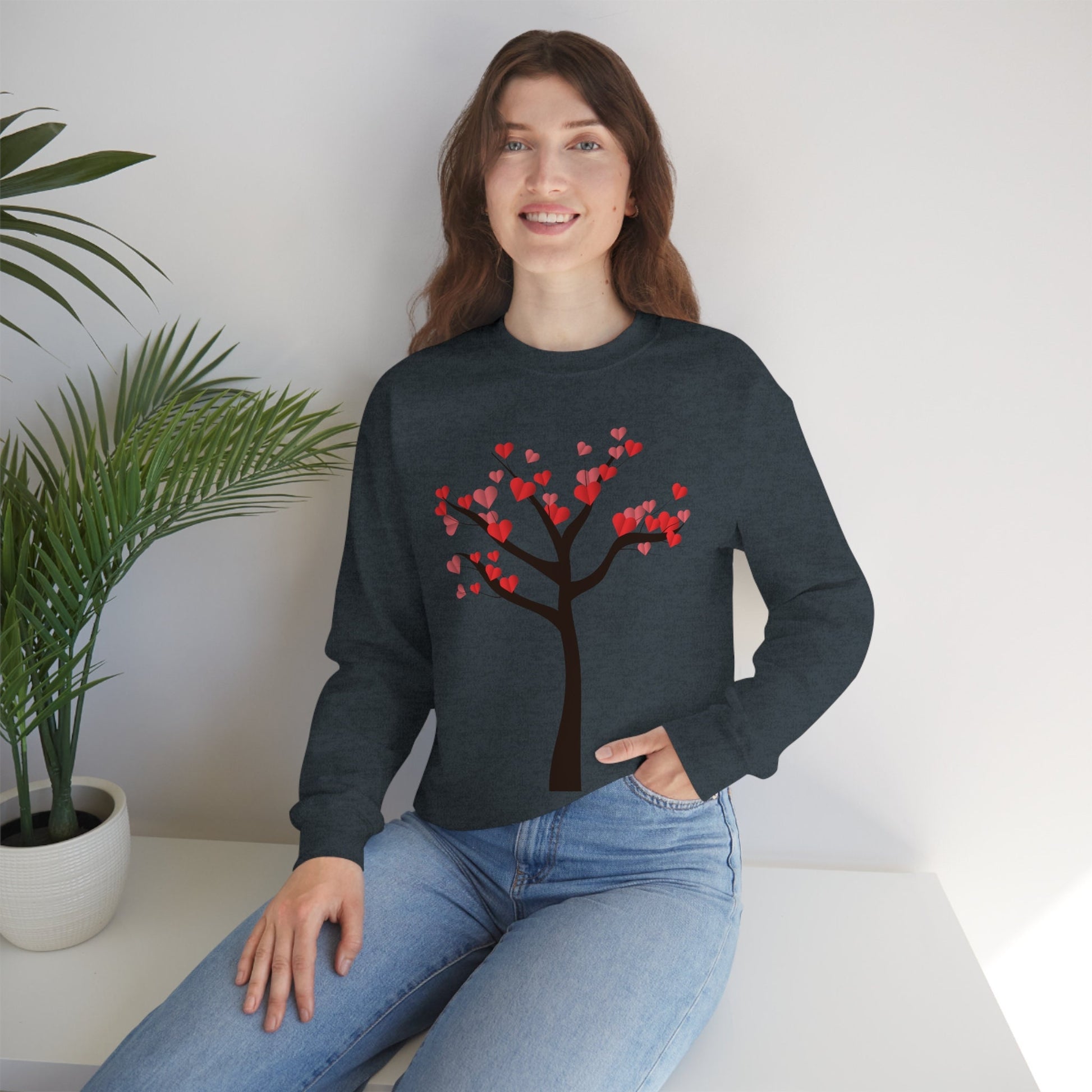 Tree of Hearts Valentine Sweatshirt, Valentine sweater, Valentine Gift Sweater, Unisex Heavy Blend Crewneck Sweatshirt