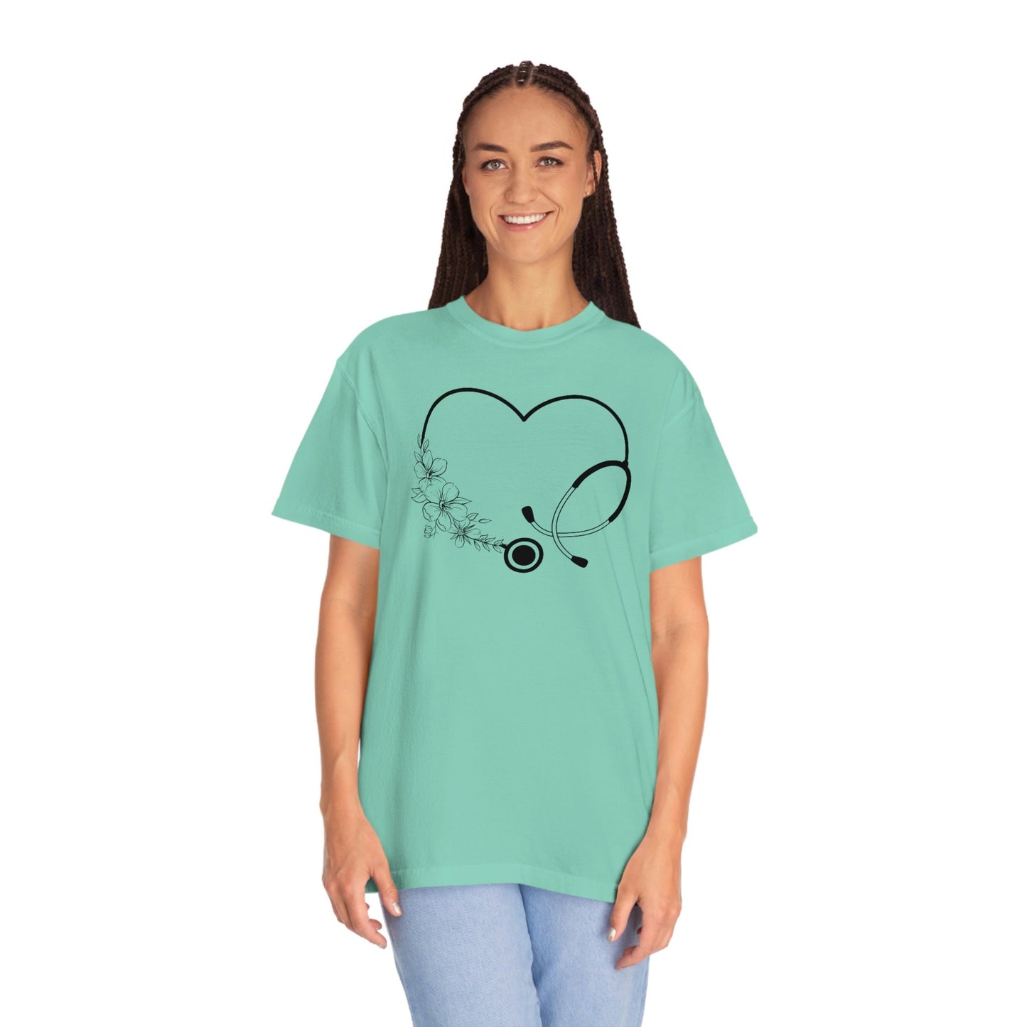 Woman Nurse Valentine's Shirt, Comfort Colors Floral Stethoscope T-shirt, Valentine for Women, Valentine's Day Gift.