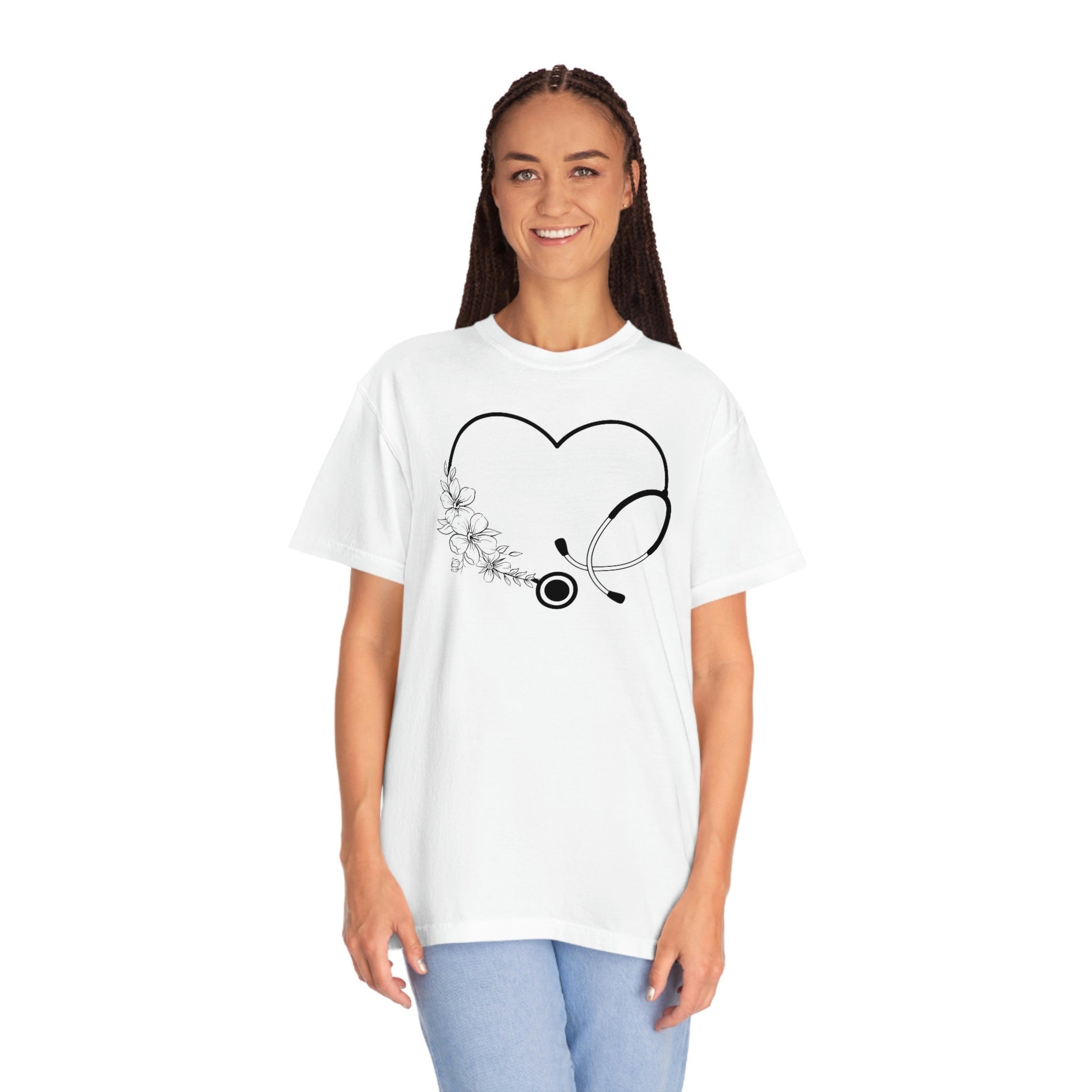 Woman Nurse Valentine's Shirt, Comfort Colors Floral Stethoscope T-shirt, Valentine for Women, Valentine's Day Gift.