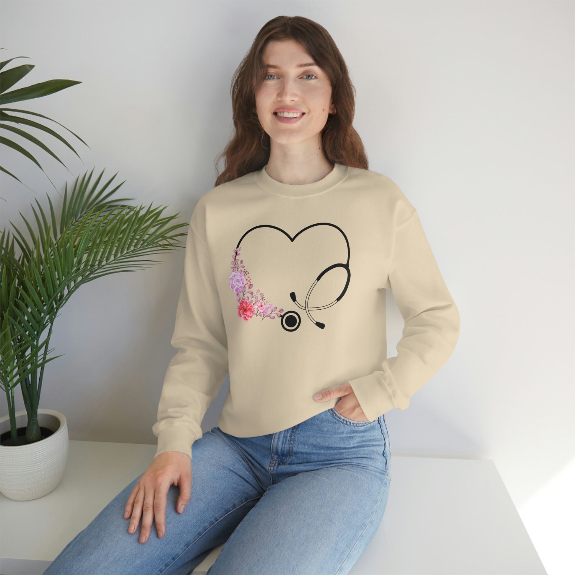 Nurse Valentine's Sweatshirt, Floral Stethoscope Nurse Sweater, Nurse Valentine Gift, Unisex Heavy Blend Crewneck Sweatshirt