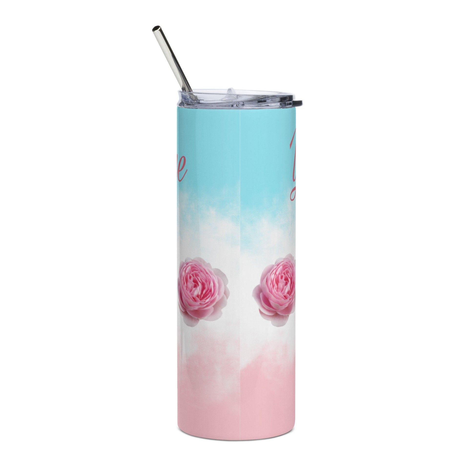 20 Oz Personalized Stainless-steel Tumbler, Floral Tumbler with Straw. Tumbler With Straw-Sliding Lid-Bridesmaid Gift