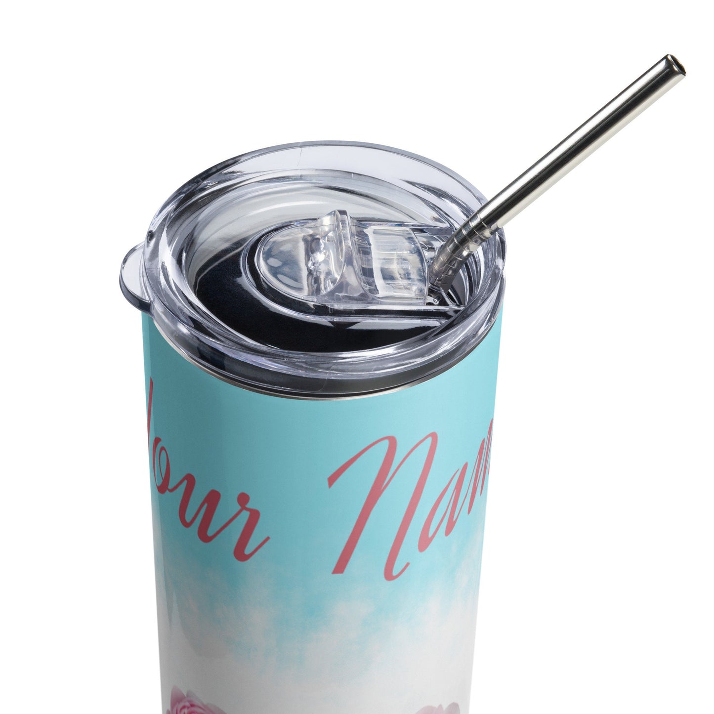 20 Oz Personalized Stainless-steel Tumbler, Floral Tumbler with Straw. Tumbler With Straw-Sliding Lid-Bridesmaid Gift