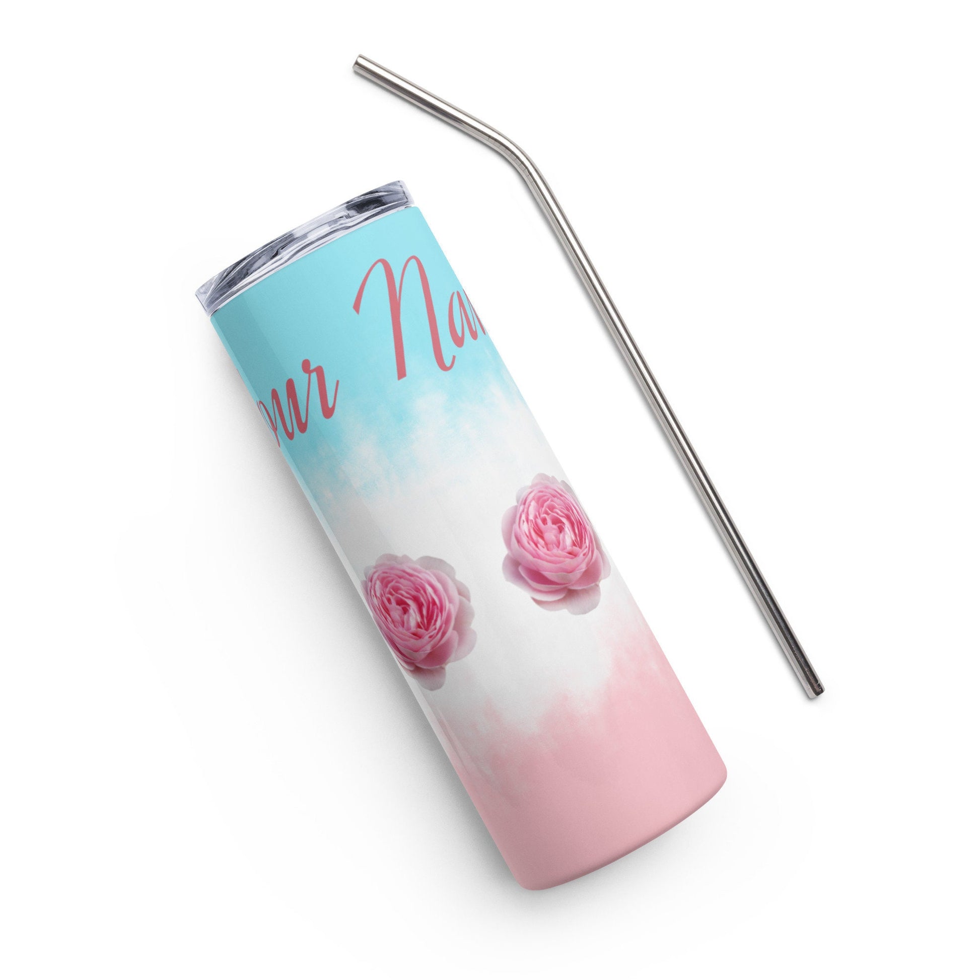 20 Oz Personalized Stainless-steel Tumbler, Floral Tumbler with Straw. Tumbler With Straw-Sliding Lid-Bridesmaid Gift