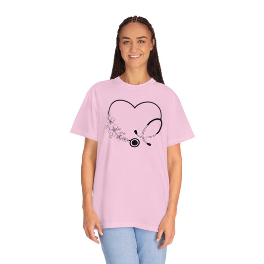 Woman Nurse Valentine's Shirt, Comfort Colors Floral Stethoscope T-shirt, Valentine for Women, Valentine's Day Gift.