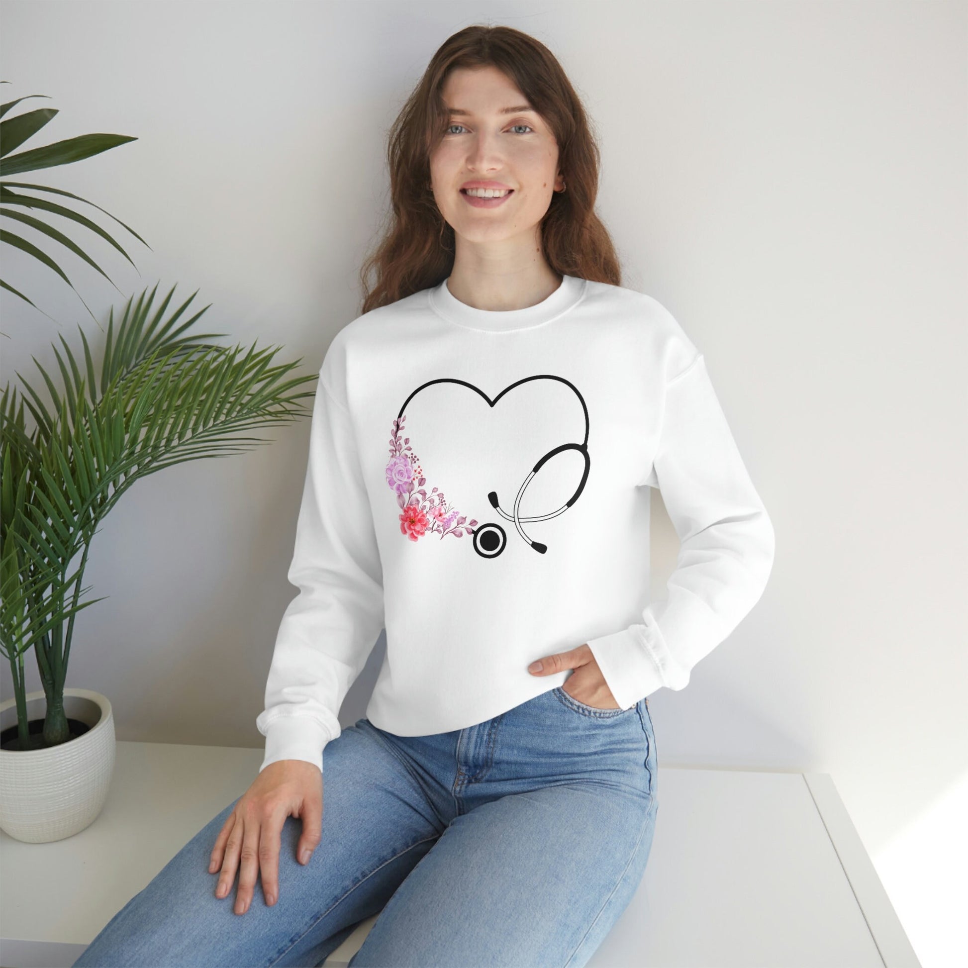 Nurse Valentine's Sweatshirt, Floral Stethoscope Nurse Sweater, Nurse Valentine Gift, Unisex Heavy Blend Crewneck Sweatshirt