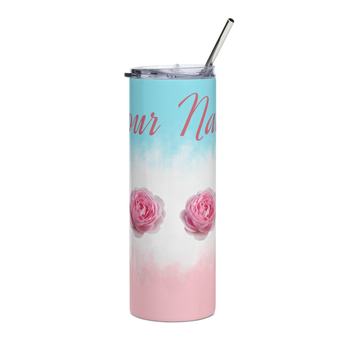 20 Oz Personalized Stainless-steel Tumbler, Floral Tumbler with Straw. Tumbler With Straw-Sliding Lid-Bridesmaid Gift