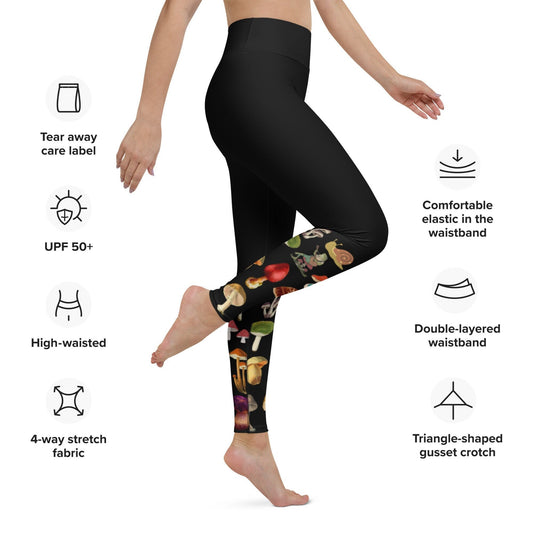 Mushroom Yoga Leggings, Cottagecore Botanical yoga legging, Frog lovers legging, Nature Lovers Leggings,