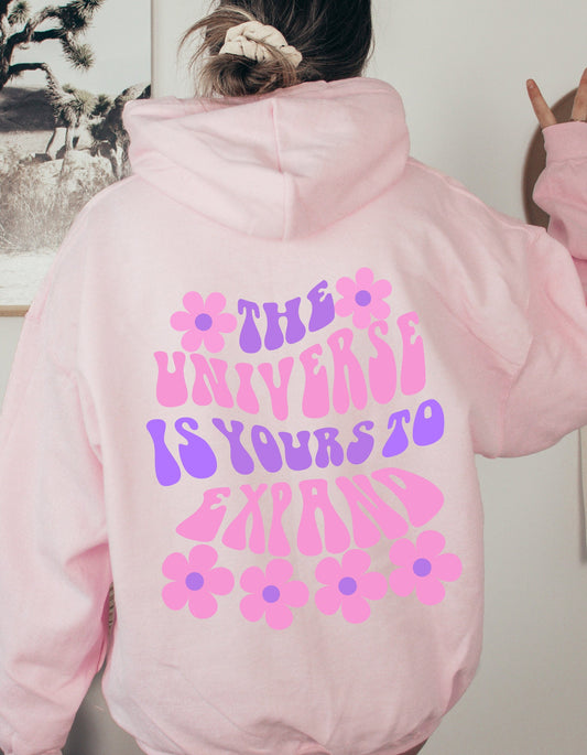 Words on the Back Hoodie, The universe is yours Inspirational mental Health Quote Hoodie, Positive Happy Heavy Blend Hooded Sweater