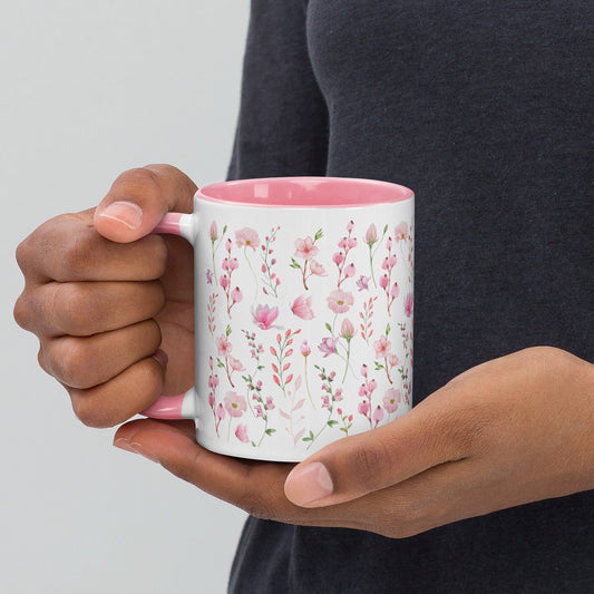 15 Oz Pink Floral Coffee Mug, Floral Coffee Cup, Gift For Her, Gift For Mom, Mug with Color Inside