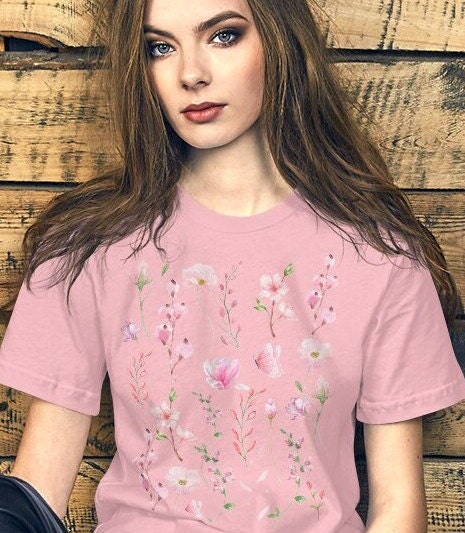 Pink Flowers Shirt, Wildflower Tshirt, Gifts For Her, Gift For Womens, Flower T-Shirt, Gardening Shirt, Wildflower Tee