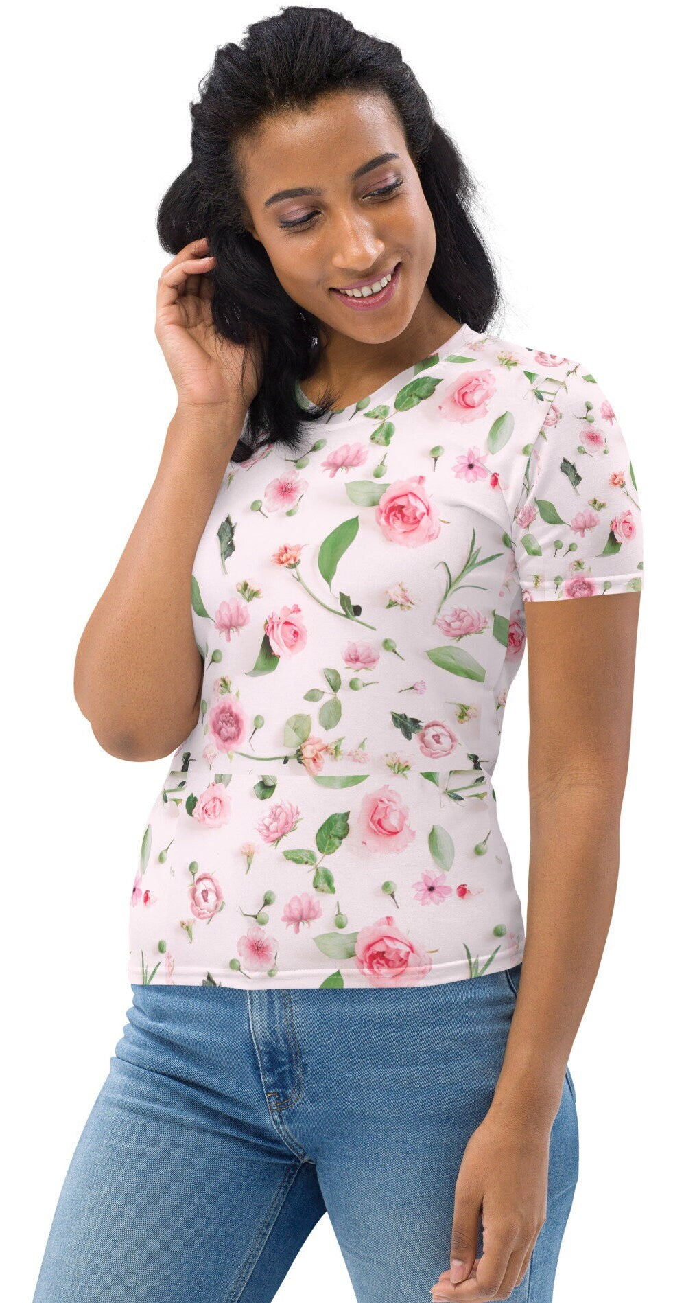 Pink Floral Women's T-shirt, Pink Roses Shirt, Nature lover Shirt, Gift for Her