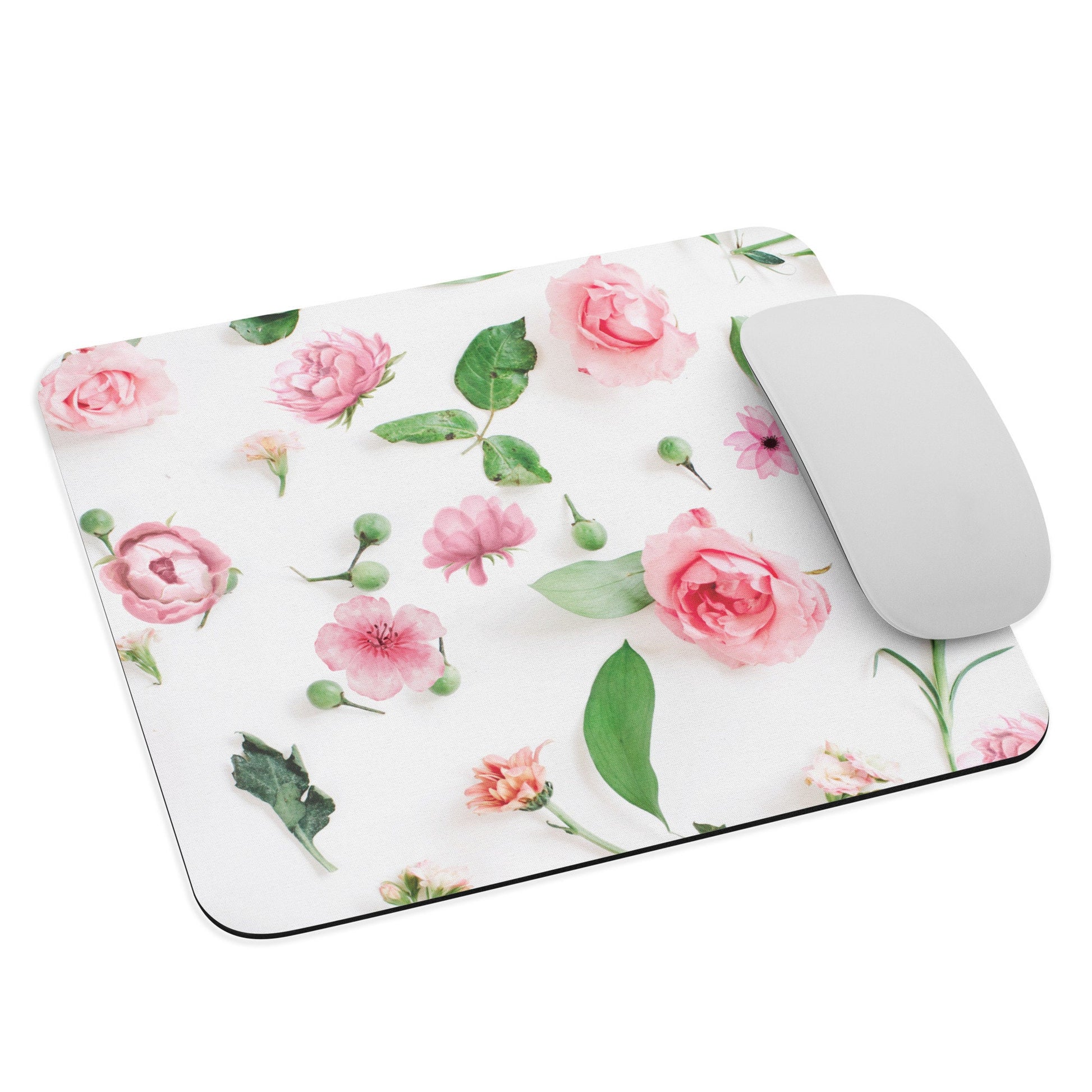 8.7&quot;x7.1&quot;x0.12&quot; Pink Floral Mouse Pad, Desk Accessory, Roses Square Mouse Pad, Mouse Mat, Cute Mouse Pad, Office Accessory, Desk Decorations