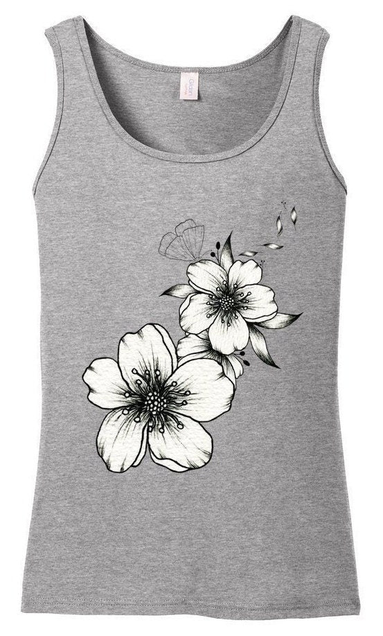 floral Tank Top, Softstyle White Rose Graphic Tee, Floral Top, Women's cute Tank Top, Aesthetic Shirt.