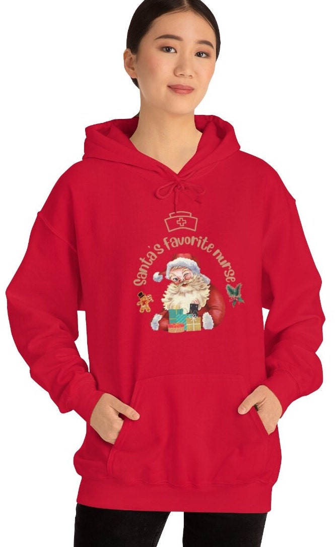 Christmas nurse Sweatshirt, Santa's Favorite Nurse Sweater, Unisex Heavy Blend Hooded Sweatshirt, Nurse Gift