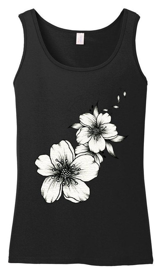 floral Tank Top, Softstyle White Rose Graphic Tee, Floral Top, Women's cute Tank Top, Aesthetic Shirt.