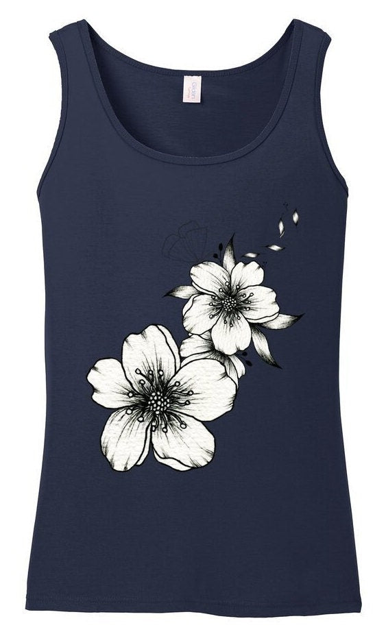 floral Tank Top, Softstyle White Rose Graphic Tee, Floral Top, Women's cute Tank Top, Aesthetic Shirt.