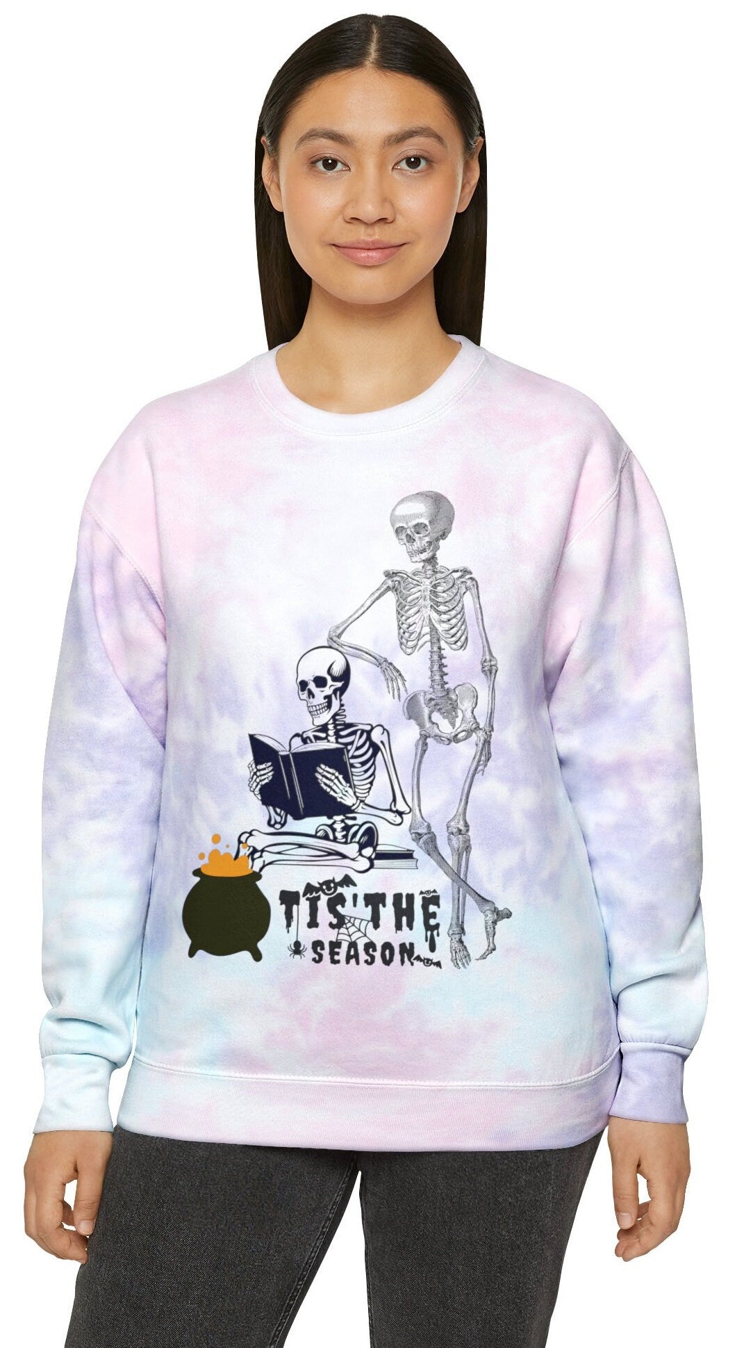 Halloween Book Tie Dye Sweatshirt, Skeleton Sweatshirt, Book Lover Skeleton Tie Dye, Halloween Skeleton Sweater, Fall Tie-Dye Sweatshirt