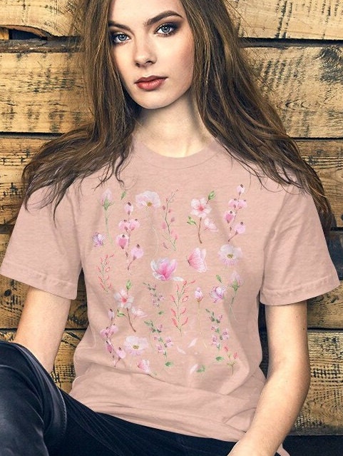 Pink Flowers Shirt, Wildflower Tshirt, Gifts For Her, Gift For Womens, Flower T-Shirt, Gardening Shirt, Wildflower Tee