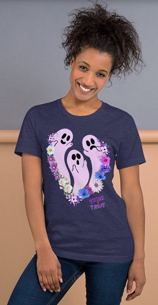 Cute Floral trick or treat ghost t-shirt, Halloween Shirt, Spooky Shirt, Ghost Floral Shirt