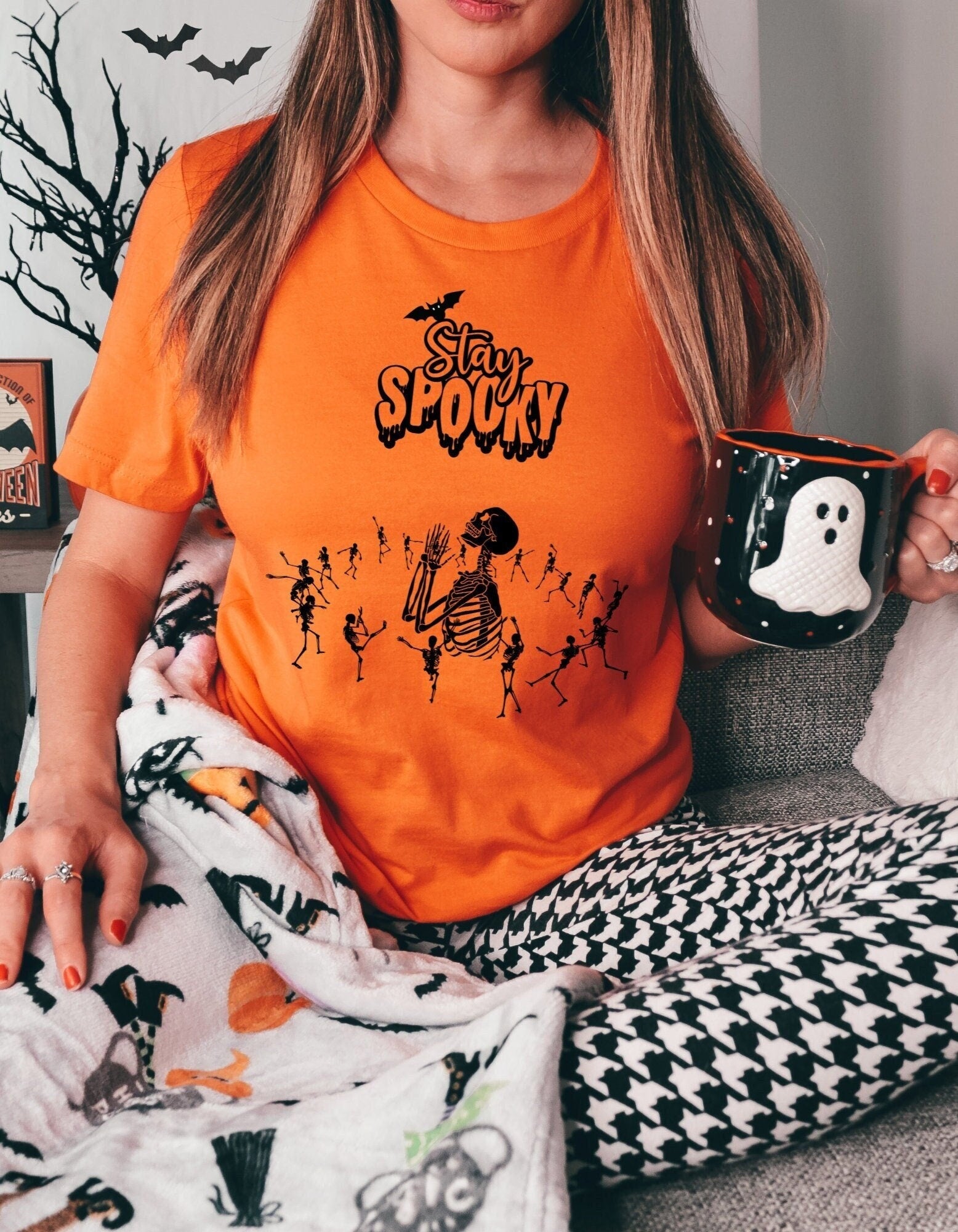 Unisex Jersey Halloween Tee, Dancing Skeleton Shirt, Halloween Skeleton Shirt, Funny Skeleton Shirt.