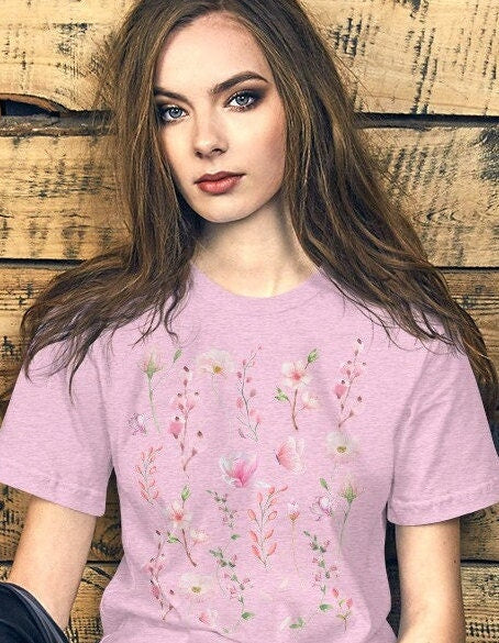 Pink Flowers Shirt, Wildflower Tshirt, Gifts For Her, Gift For Womens, Flower T-Shirt, Gardening Shirt, Wildflower Tee