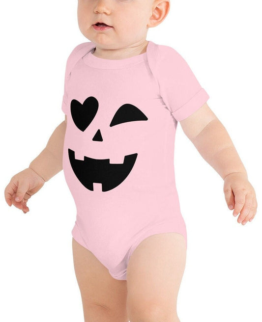 Baby short sleeve Halloween one piece, Baby Halloween Costume, Pumpkin Face Baby one piece, Baby Fall Costume, Baby Pumpkin Bodysuit