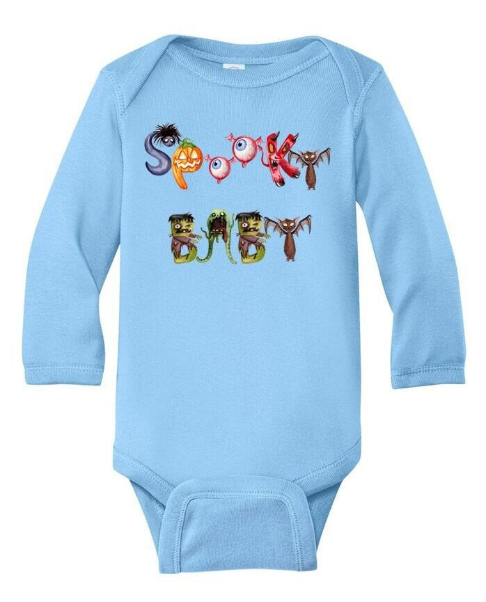 Baby Halloween Costume, Infant Long Sleeve Spooky Baby Bodysuit, Cute Halloween Costume, Graphic Fall Bodysuit. Long Sleeves baby Costume