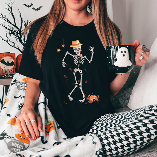 Dancing skeleton Tee, Halloween Shirt, Scary Top, Cute Fall Tshit