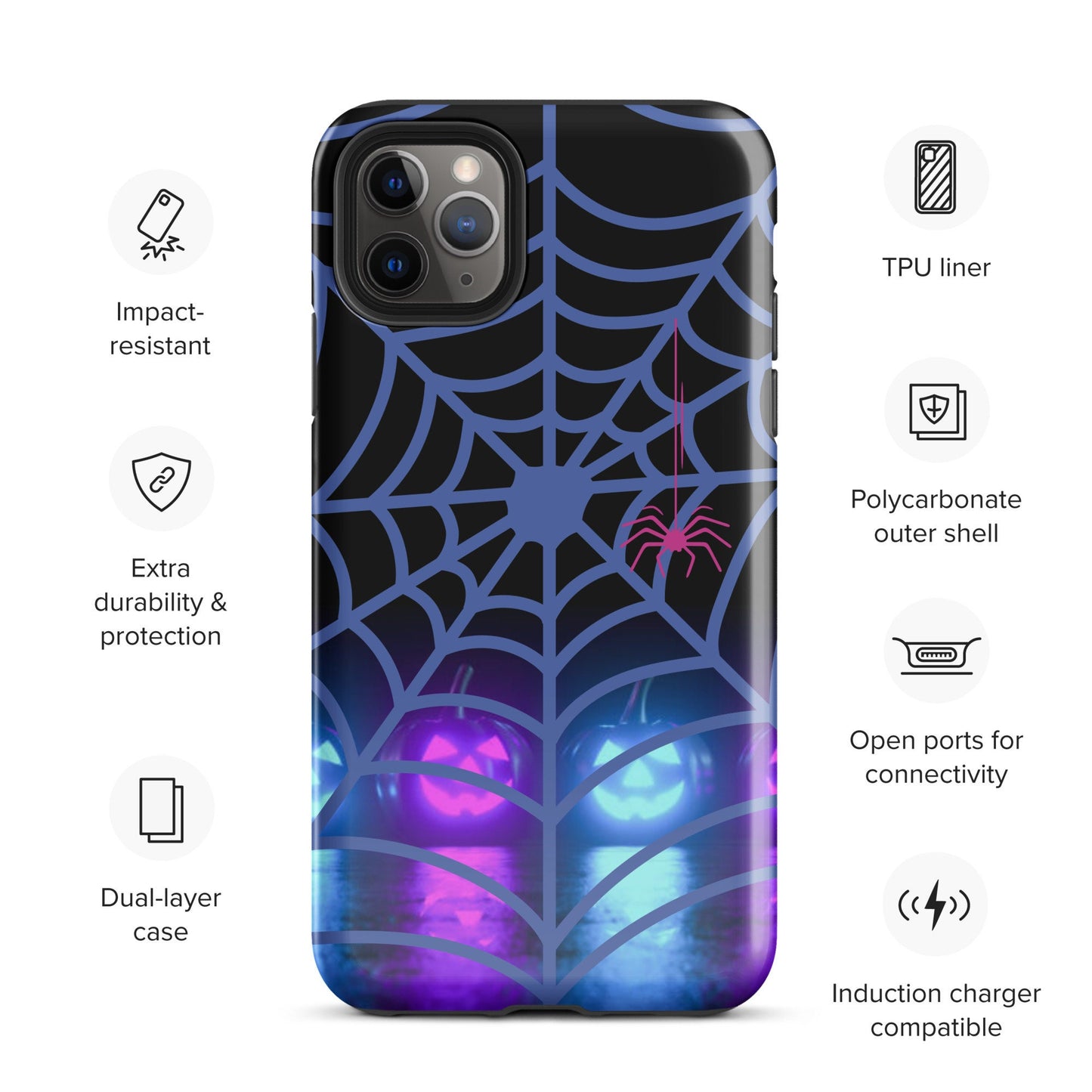 Tough Case for iPhone®, Halloween Phone Case, Pumpkin Phone Case, Spooky Spider Phone Case, Fall Hard Phone Case