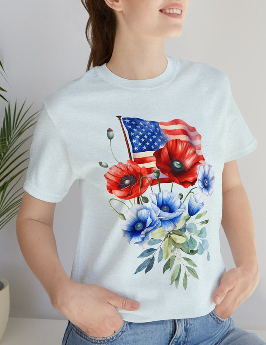 Floral American Flag Shirt, Usa Flag Shirt, Cute Usa Flag, 4Th Of July Shirt, United States Flag