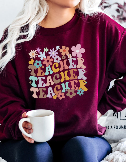 Teacher Sweatshirt, Colorful Teacher Gift, Oversized Retro Shirt, Teacher appreciation, Back to School Teacher Sweater