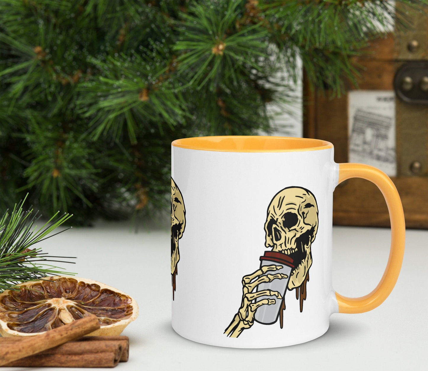 Halloween Skull Coffee Mug With Color Inside, Spooky Season Mug, Halloween Skeleton, Dancing Skeleton Mug, Skeleton Coffee Mug