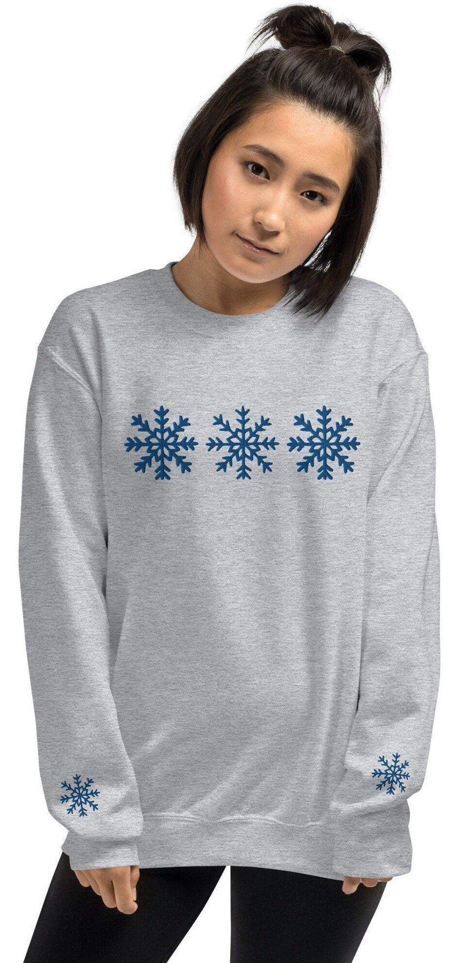 Embroidered Snowflake Sweatshirt, Holiday Sweater, Christmas Sweatshirt, Snow Pullover, Ski Sweatshirt
