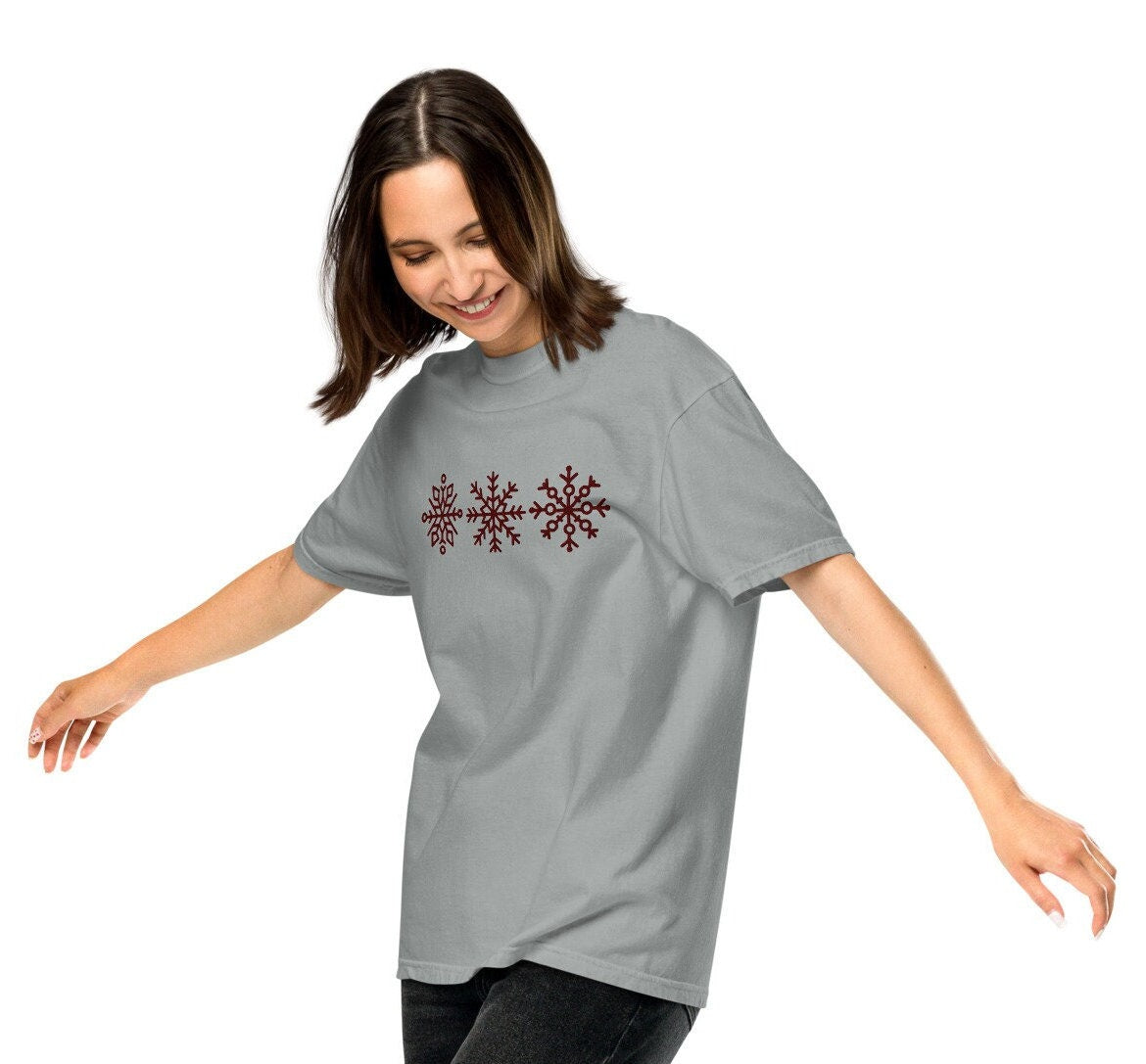 Comfort Colors Embroidered Snowflake Sweatshirt, Holiday Sweater, Christmas Sweatshirt, Snow Pullover, Ski Sweatshirt