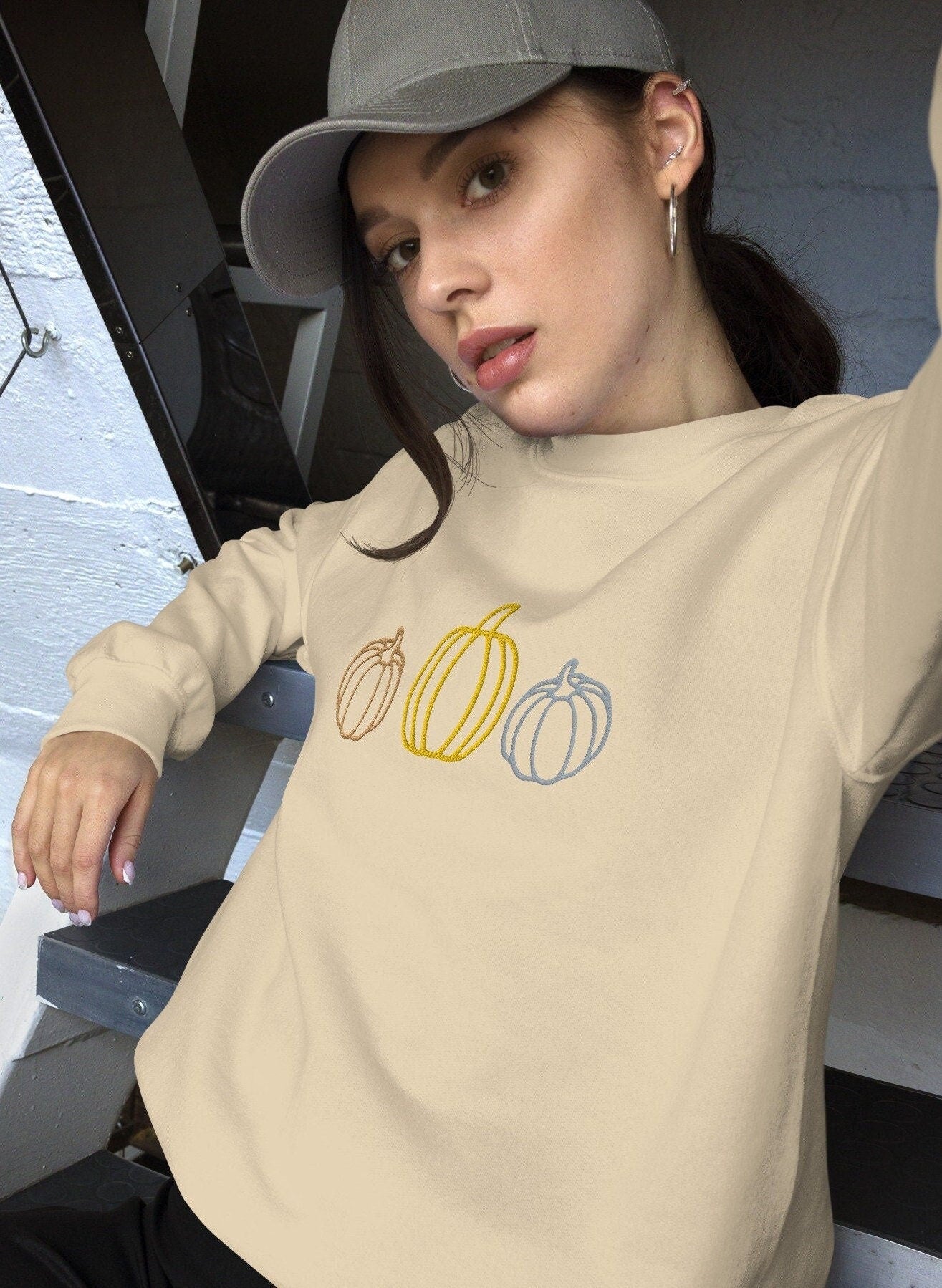 Embroidered Pumpkin Sweatshirt, Fall sweatshirt, cute fall Outfit, Fall Sweater,