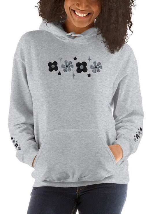 Cute Embroidered Floral Grey Hoodie, Floral embroidered Sweater,