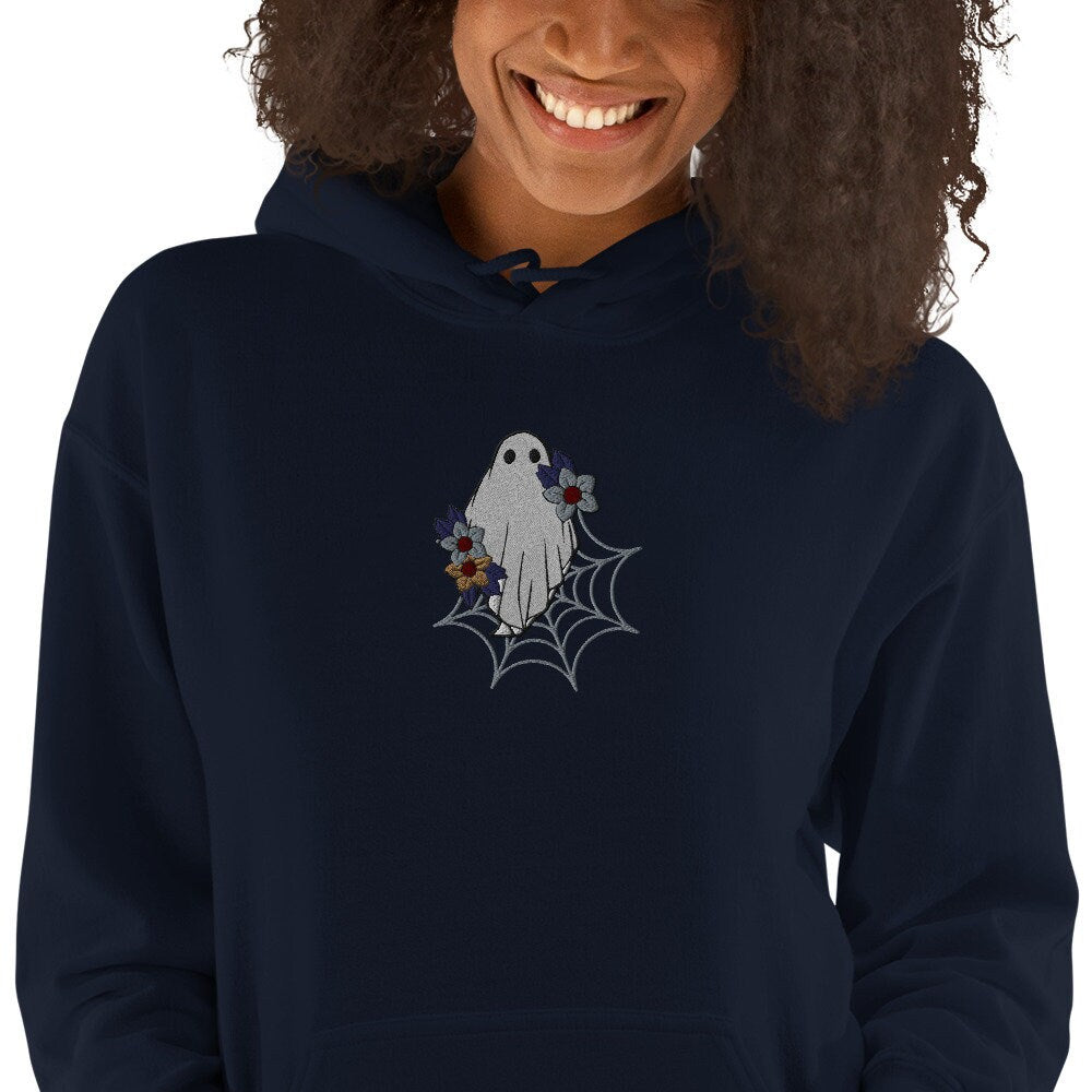 Embroidered Ghost Sweatshirt, Floral Halloween Hoodie, Spooky Season, Embroidered Sweater, Cute Ghost Hoodie, Funny Ghost Hoodie