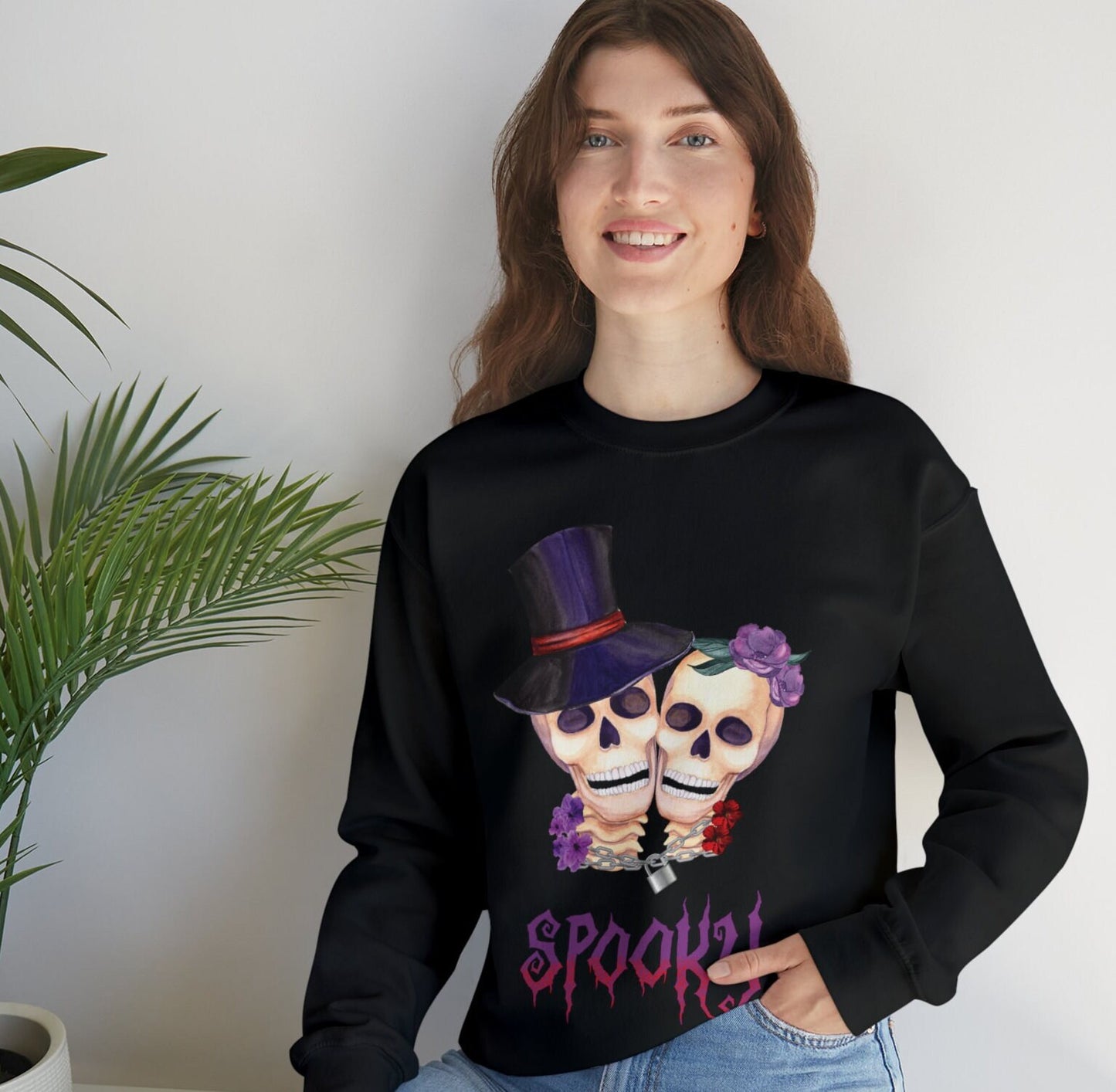 Skull Love Floral Sweatshirt, Romantic Halloween Sweatshirt, Spooky Matching Halloween Skull Floral Costumes