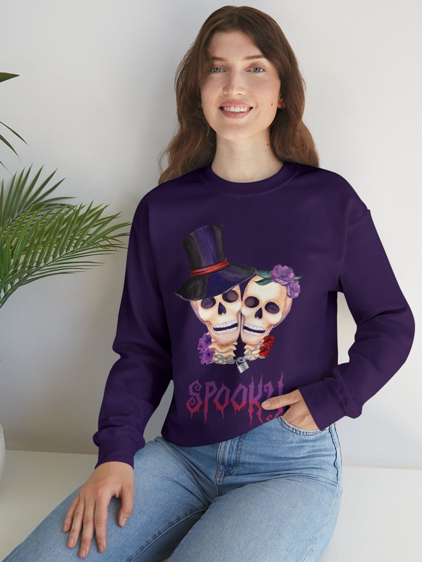 Skull Love Floral Sweatshirt, Romantic Halloween Sweatshirt, Spooky Matching Halloween Skull Floral Costumes