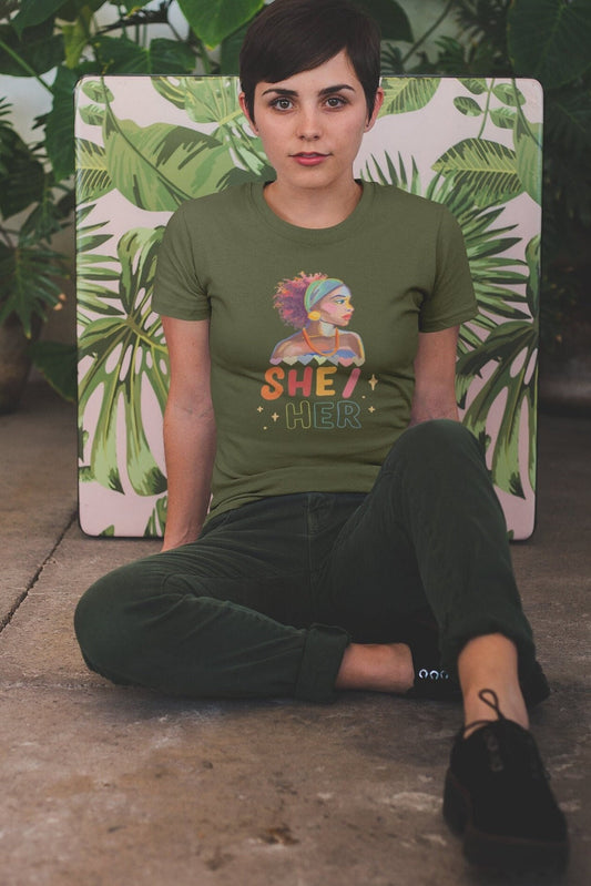 lane Seven Black Womwn Power Shier, Unisex Vintage Sher/her Crewneck Tee, Mom Gift, Women Colorful Face Shirt