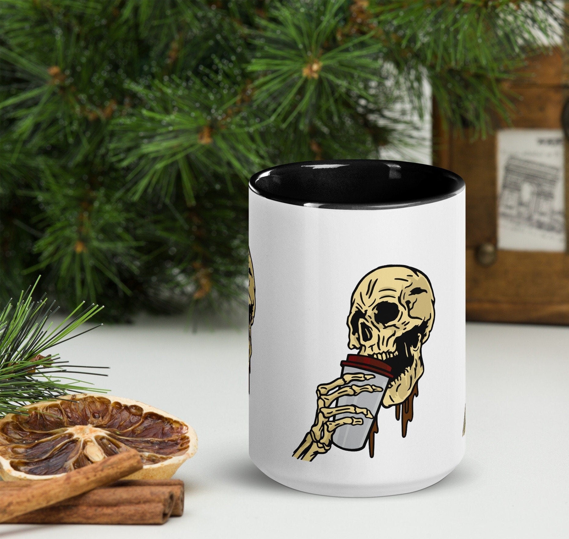 Halloween Skull Coffee Mug With Color Inside, Spooky Season Mug, Halloween Skeleton, Dancing Skeleton Mug, Skeleton Coffee Mug