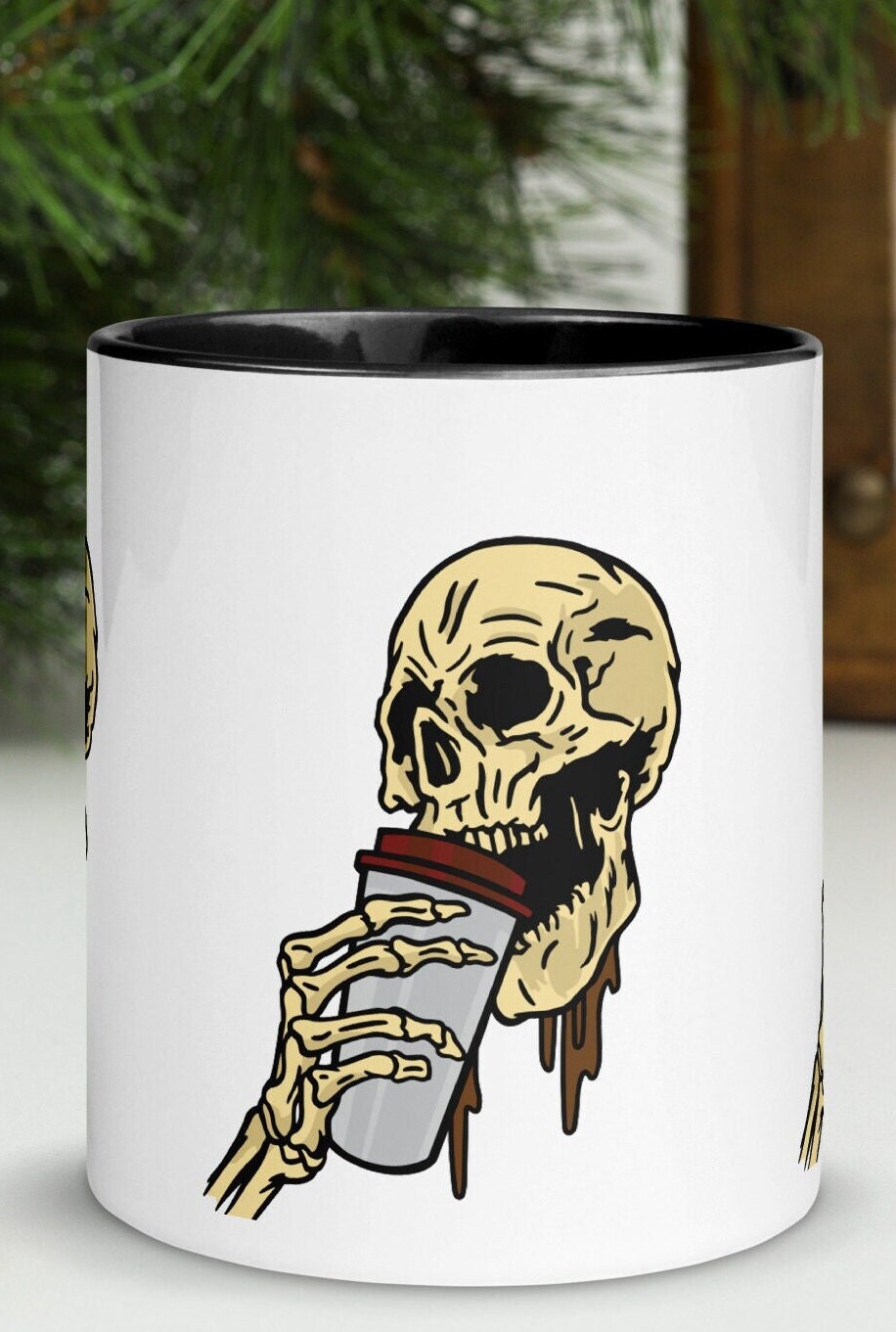 Halloween Skull Coffee Mug With Color Inside, Spooky Season Mug, Halloween Skeleton, Dancing Skeleton Mug, Skeleton Coffee Mug