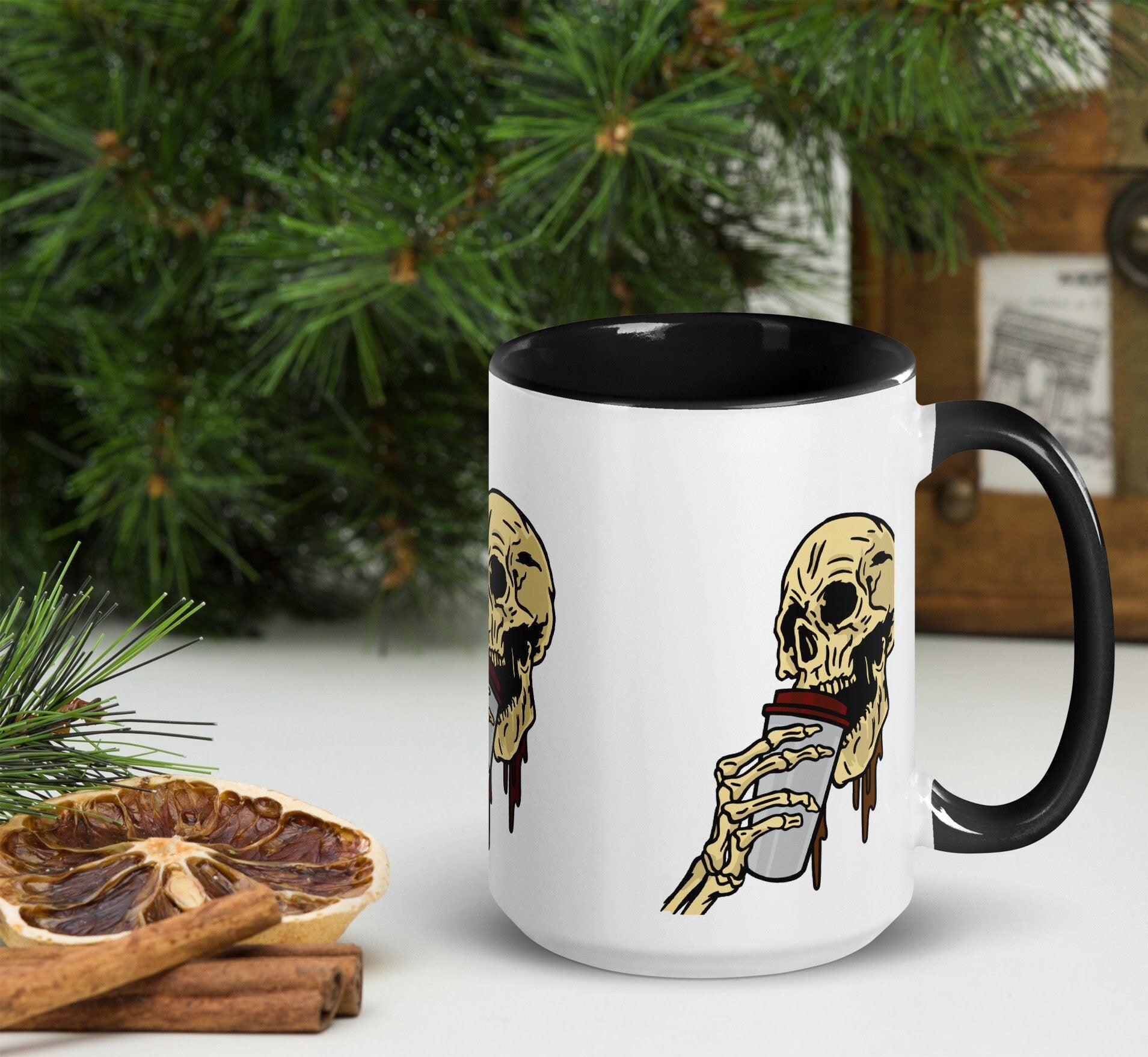 Halloween Skull Coffee Mug With Color Inside, Spooky Season Mug, Halloween Skeleton, Dancing Skeleton Mug, Skeleton Coffee Mug