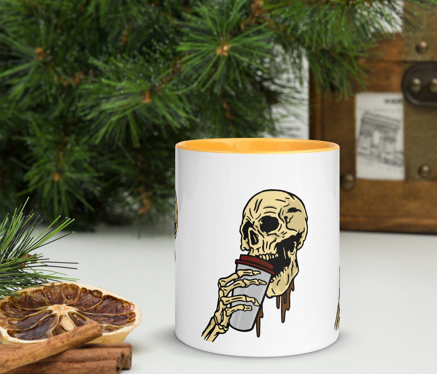 Halloween Skull Coffee Mug With Color Inside, Spooky Season Mug, Halloween Skeleton, Dancing Skeleton Mug, Skeleton Coffee Mug