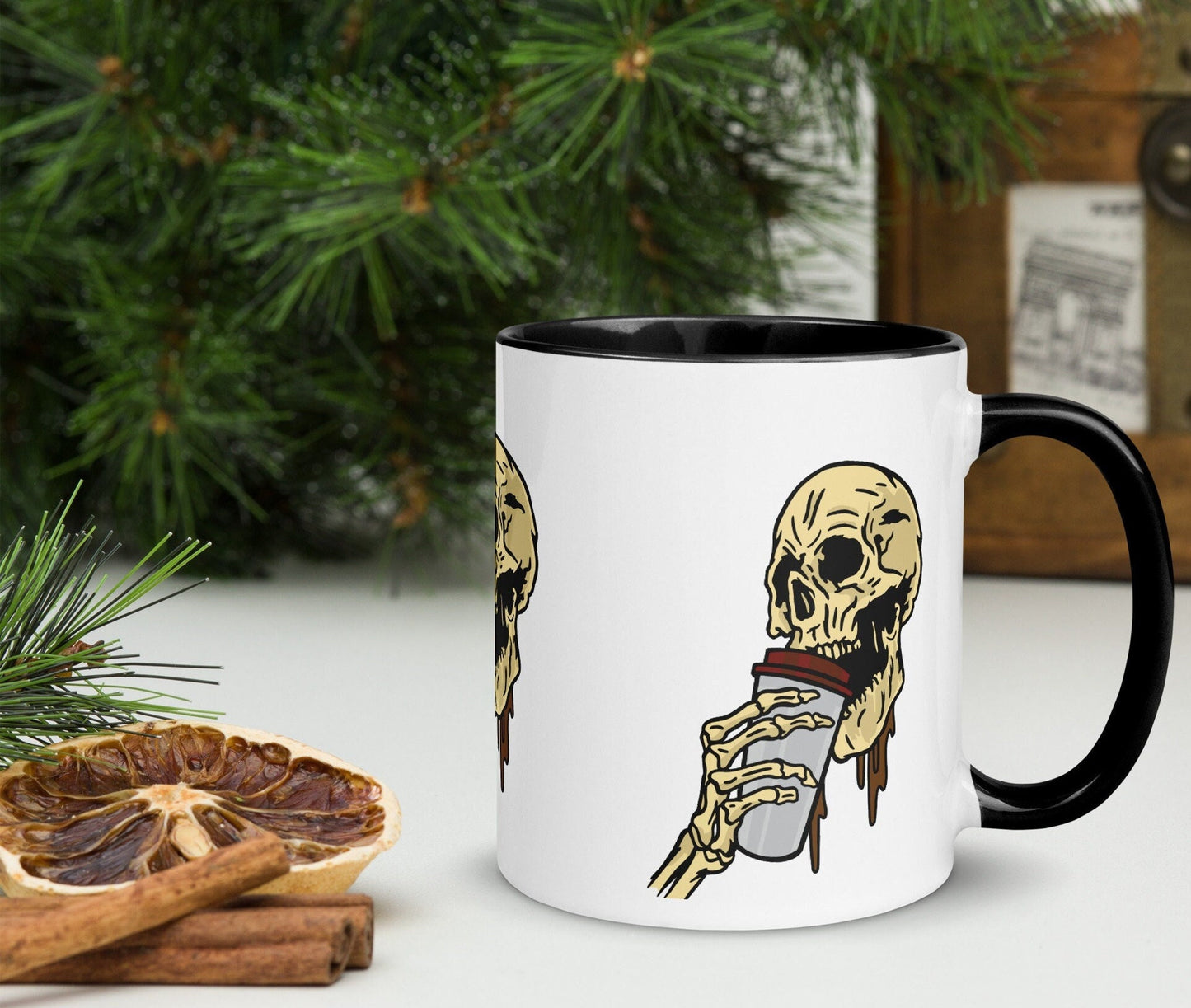 Halloween Skull Coffee Mug With Color Inside, Spooky Season Mug, Halloween Skeleton, Dancing Skeleton Mug, Skeleton Coffee Mug