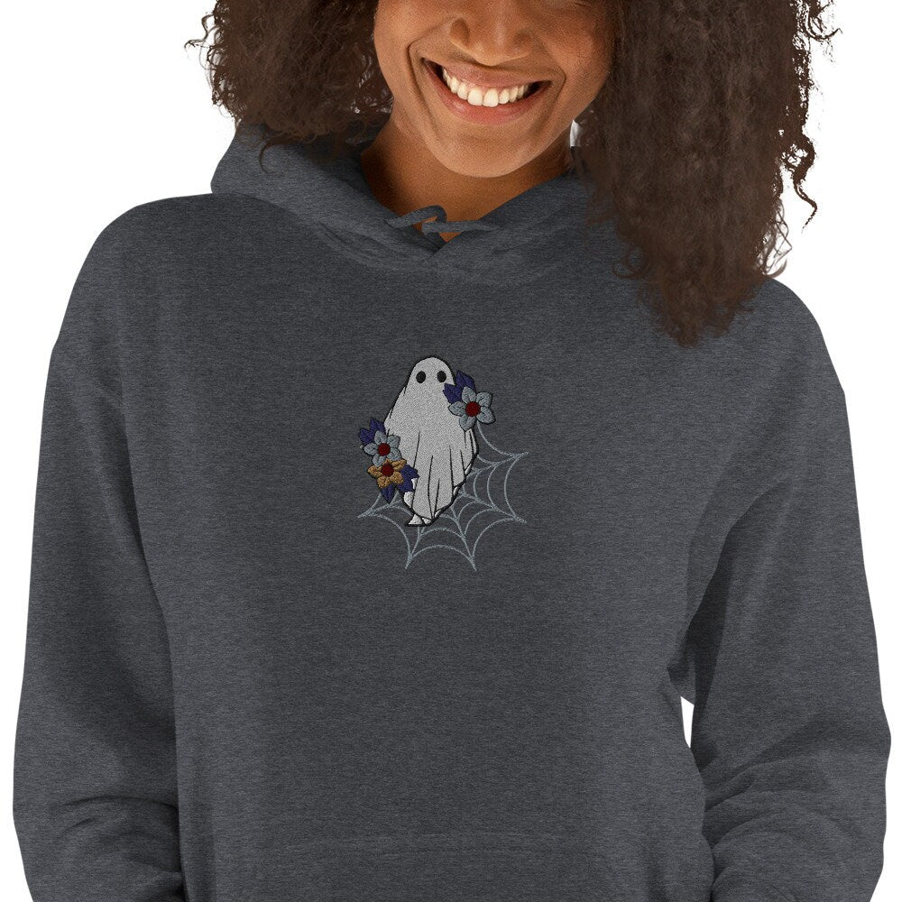 Embroidered Ghost Sweatshirt, Floral Halloween Hoodie, Spooky Season, Embroidered Sweater, Cute Ghost Hoodie, Funny Ghost Hoodie