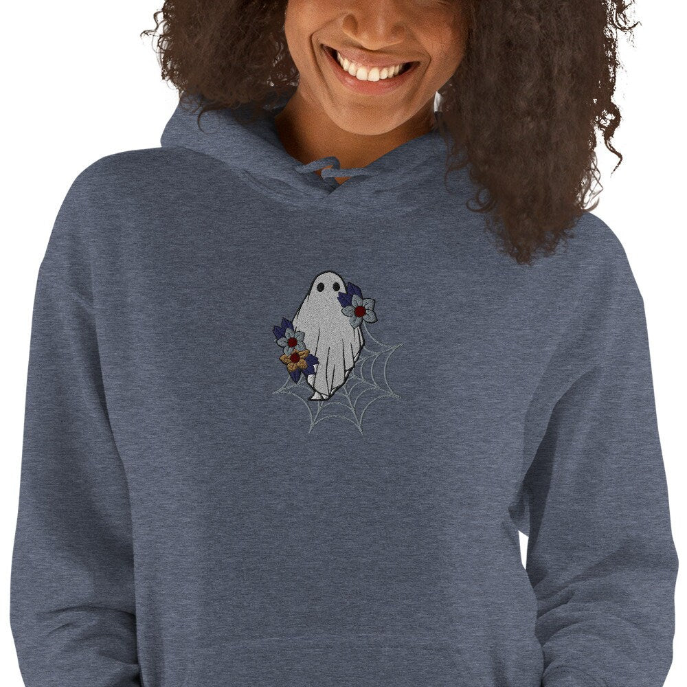 Embroidered Ghost Sweatshirt, Floral Halloween Hoodie, Spooky Season, Embroidered Sweater, Cute Ghost Hoodie, Funny Ghost Hoodie