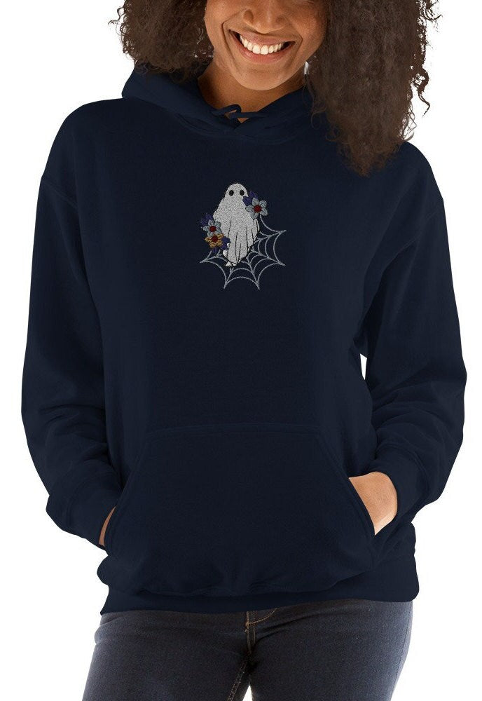 Embroidered Ghost Sweatshirt, Floral Halloween Hoodie, Spooky Season, Embroidered Sweater, Cute Ghost Hoodie, Funny Ghost Hoodie